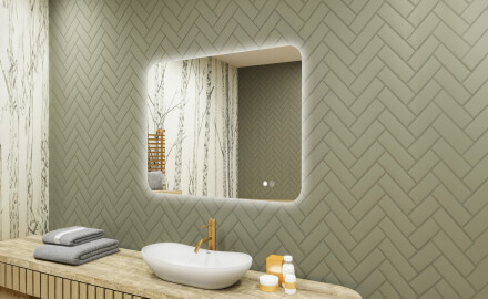 Afgeronde badkamerspiegel met LED-verlichting, 80×60 cm, tweekleurig, touch‑schakelaar, verwarmingsmat