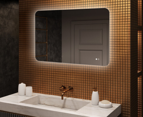 Afgeronde badkamerspiegel met LED‑verlichting, 100×70 cm, tweekleurig, touch‑schakelaar, verwarmingsmat