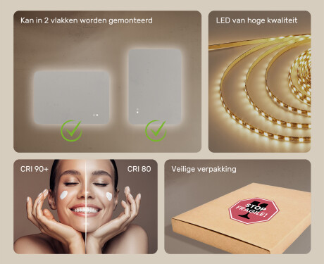 Afgeronde badkamerspiegel met LED‑verlichting, 100×70 cm, tweekleurig, touch‑schakelaar, verwarmingsmat #6