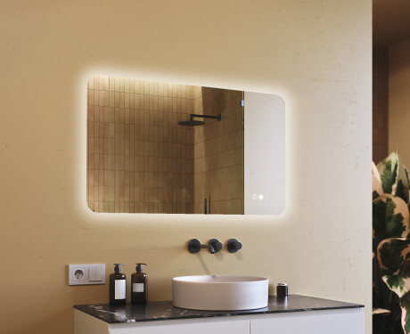 Afgeronde badkamerspiegel met LED-verlichting, 120×70 cm, tweekleurig, touch‑schakelaar, verwarmingsmat