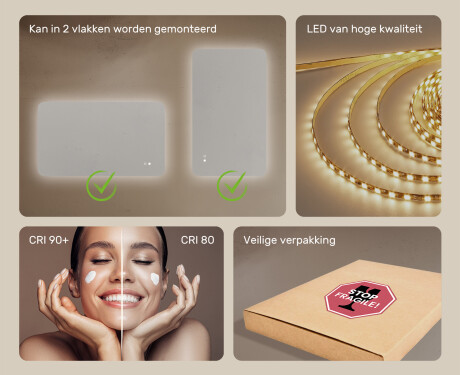 Afgeronde badkamerspiegel met LED-verlichting, 120×70 cm, tweekleurig, touch‑schakelaar, verwarmingsmat #6