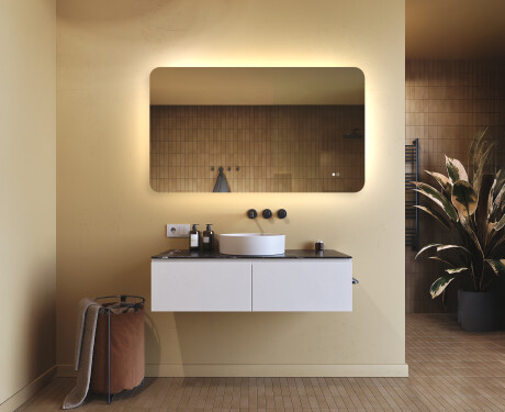 Afgeronde badkamerspiegel met LED-verlichting, 120×70 cm, tweekleurig, touch‑schakelaar, verwarmingsmat #9