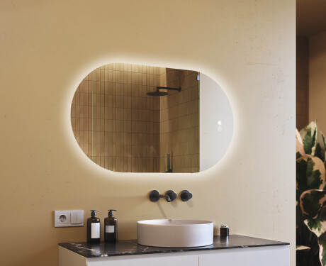 Verlicht badkamerspiegel, 120×70 cm, tweekleurig, touch‑schakelaar, verwarmingsmat