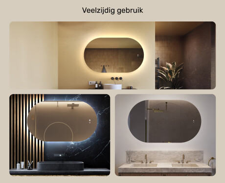 Verlicht badkamerspiegel, 120×70 cm, tweekleurig, touch‑schakelaar, verwarmingsmat #2