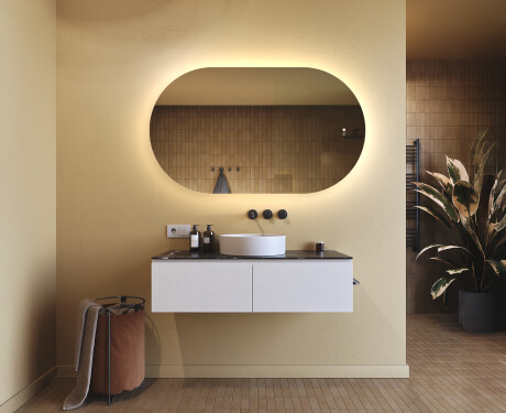 Verlicht badkamerspiegel, 120×70 cm, tweekleurig, touch‑schakelaar, verwarmingsmat #9