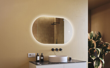 Verlicht badkamerspiegel, 120×70 cm, tweekleurig, touch‑schakelaar, verwarmingsmat