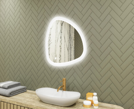 Onregelmatig spiegel met verlichting, 64×64 cm, tweekleurig, touch‑schakelaar, verwarmingsmat