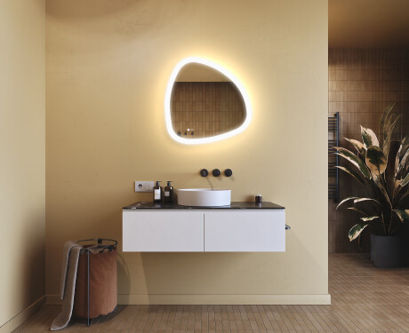 Onregelmatig spiegel met verlichting, 64×64 cm, tweekleurig, touch‑schakelaar, verwarmingsmat #9