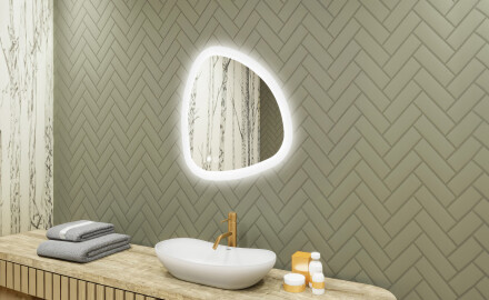 Onregelmatig spiegel met verlichting, 64×64 cm, tweekleurig, touch‑schakelaar, verwarmingsmat