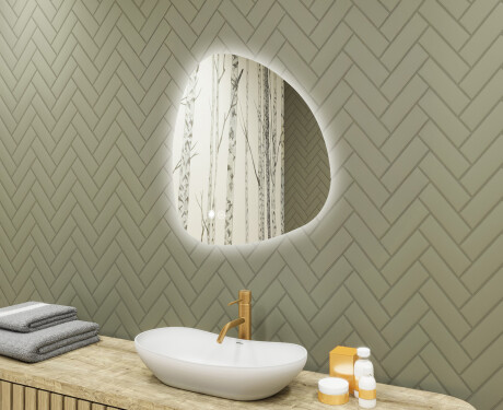Onregelmatig spiegel met verlichting, 64×64 cm, tweekleurig, touch‑schakelaar, verwarmingsmat