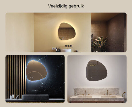 Onregelmatig spiegel met verlichting, 64×64 cm, tweekleurig, touch‑schakelaar, verwarmingsmat #2