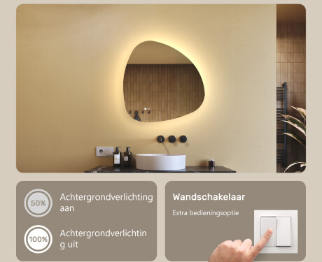 Onregelmatig spiegel met verlichting, 64×64 cm, tweekleurig, touch‑schakelaar, verwarmingsmat #4
