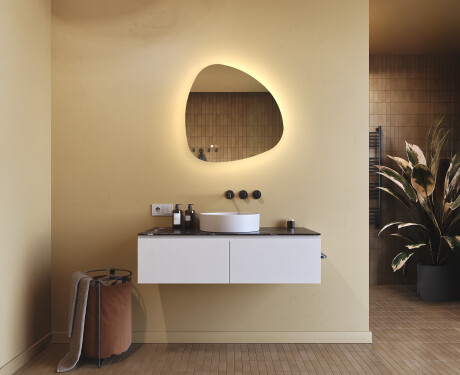 Onregelmatig spiegel met verlichting, 64×64 cm, tweekleurig, touch‑schakelaar, verwarmingsmat #9