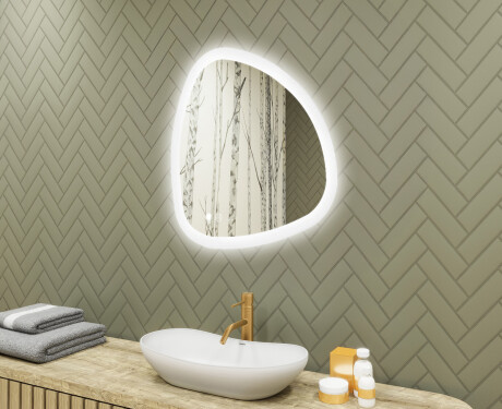 Onregelmatig spiegel met verlichting, 74×74 cm, tweekleurig, touch‑schakelaar, verwarmingsmat