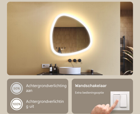 Onregelmatig spiegel met verlichting, 74×74 cm, tweekleurig, touch‑schakelaar, verwarmingsmat #4