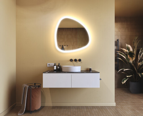 Onregelmatig spiegel met verlichting, 74×74 cm, tweekleurig, touch‑schakelaar, verwarmingsmat #9