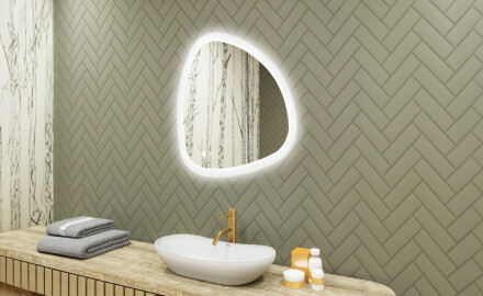 Onregelmatig spiegel met verlichting, 74×74 cm, tweekleurig, touch‑schakelaar, verwarmingsmat