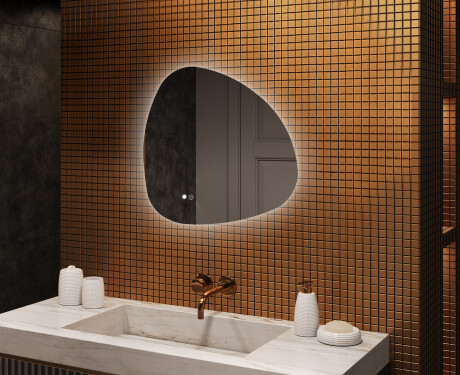 Onregelmatig spiegel met verlichting, 74×74 cm, tweekleurig, touch‑schakelaar, verwarmingsmat