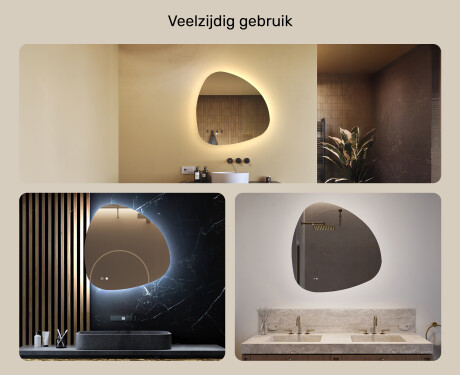 Onregelmatig spiegel met verlichting, 74×74 cm, tweekleurig, touch‑schakelaar, verwarmingsmat #2