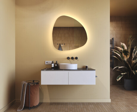 Onregelmatig spiegel met verlichting, 74×74 cm, tweekleurig, touch‑schakelaar, verwarmingsmat #9