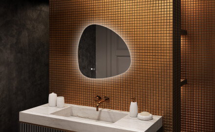 Onregelmatig spiegel met verlichting, 74×74 cm, tweekleurig, touch‑schakelaar, verwarmingsmat