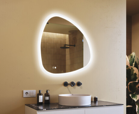 Onregelmatig spiegel met verlichting, 94×94 cm, tweekleurig, touch‑schakelaar, verwarmingsmat