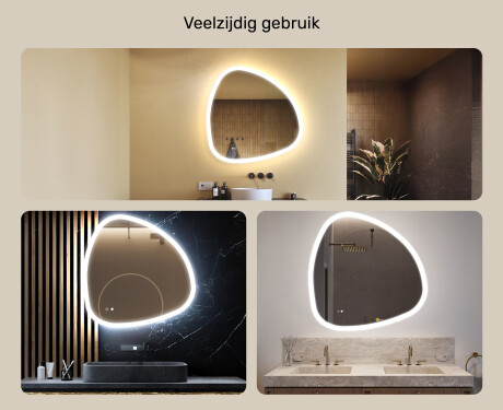 Onregelmatig spiegel met verlichting, 94×94 cm, tweekleurig, touch‑schakelaar, verwarmingsmat #2