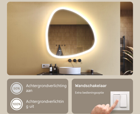 Onregelmatig spiegel met verlichting, 94×94 cm, tweekleurig, touch‑schakelaar, verwarmingsmat #4