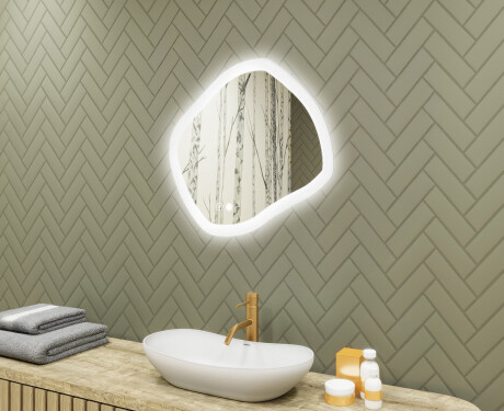 Badkamerspiegel met verlichting, 74×64 cm, dubbele kleurtemperatuur, touch-schakelaar, verwarmingsmat