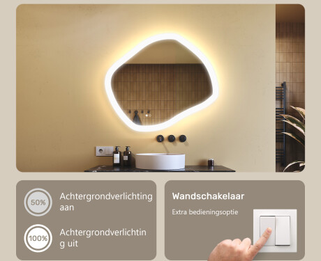 Badkamerspiegel met verlichting, 74×64 cm, dubbele kleurtemperatuur, touch-schakelaar, verwarmingsmat #4