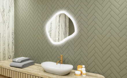 Badkamerspiegel met verlichting, 74×64 cm, dubbele kleurtemperatuur, touch-schakelaar, verwarmingsmat