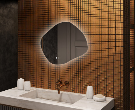 Badkamerspiegel met verlichting, 74×64 cm, tweekleurig, touch‑schakelaar, verwarmingsmat