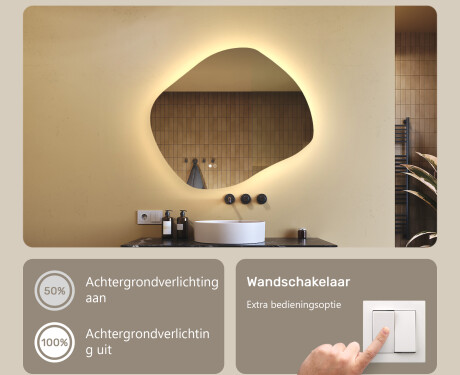 Badkamerspiegel met verlichting, 74×64 cm, tweekleurig, touch‑schakelaar, verwarmingsmat #4