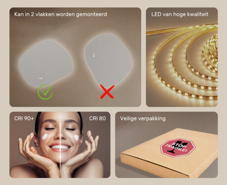 Badkamerspiegel met verlichting, 74×64 cm, tweekleurig, touch‑schakelaar, verwarmingsmat #6