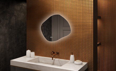 Badkamerspiegel met verlichting, 74×64 cm, tweekleurig, touch‑schakelaar, verwarmingsmat