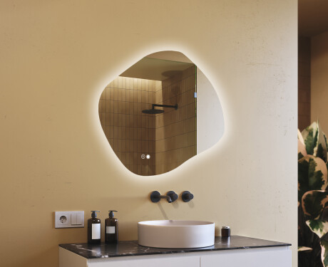 Badkamerspiegel met verlichting, 94×84 cm, tweekleurig, touch‑schakelaar, verwarmingsmat