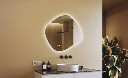 Badkamerspiegel met verlichting, 94×84 cm, tweekleurig, touch‑schakelaar, verwarmingsmat