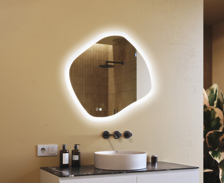 Badkamerspiegel met verlichting, 104×94 cm, tweekleurig, touch‑schakelaar, verwarmingsmat