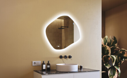 Badkamerspiegel met verlichting, 104×94 cm, tweekleurig, touch‑schakelaar, verwarmingsmat