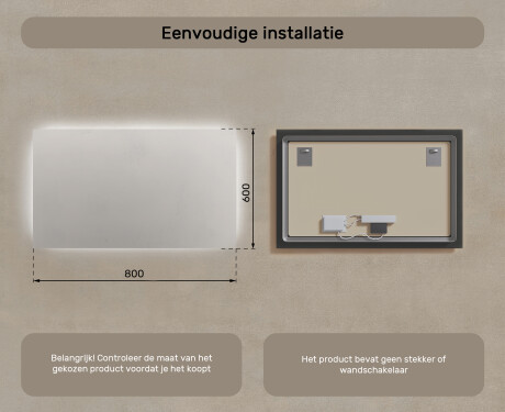 Verlichte badkamerspiegel 60x80/80x60 cm met neutrale lichtkleur 4500K #6
