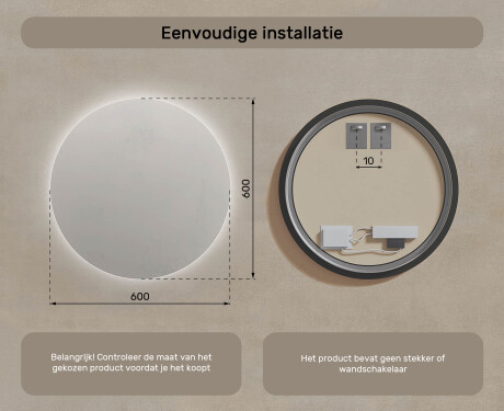 Ronde verlichte badkamerspiegel 60 cm met neutrale lichtkleur 4500K #6