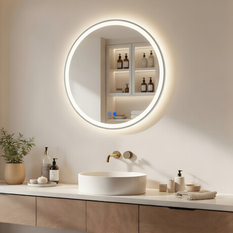 Ronde LED-verlichte spiegel - 60/80 cm in een zilveren aluminium frame #1