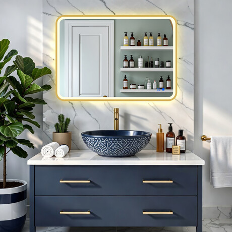 Afgeronde LED-spiegel in een goud aluminium frame #8