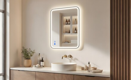 Afgeronde LED-spiegel met verlichting - 80x60/100x70/120x70 cm in een zilverkleurig aluminium frame