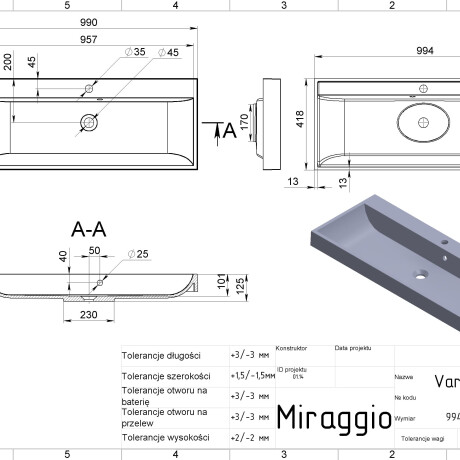 Wastafel VARNA 1000 #5
