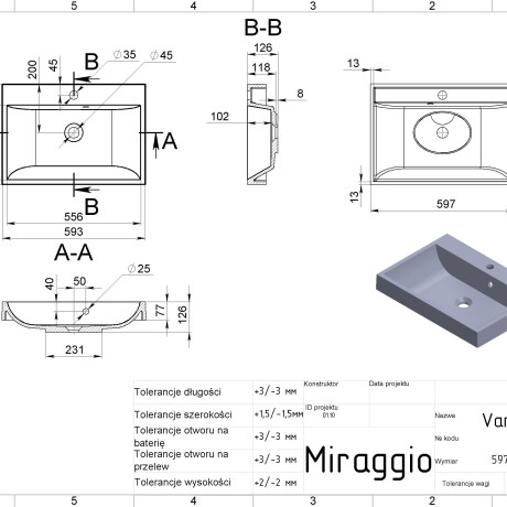 Wastafel VARNA 600 MATT #1