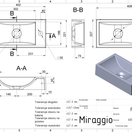 Wastafel FARO L MIRASTONE GRIJS #2