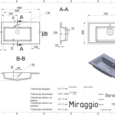Wastafel BARCELONA 700 L #5