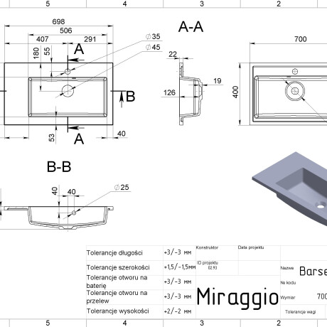 Wastafel BARCELONA 700 R MATT #1