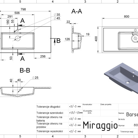 Wastafel BARCELONA 800 L #5